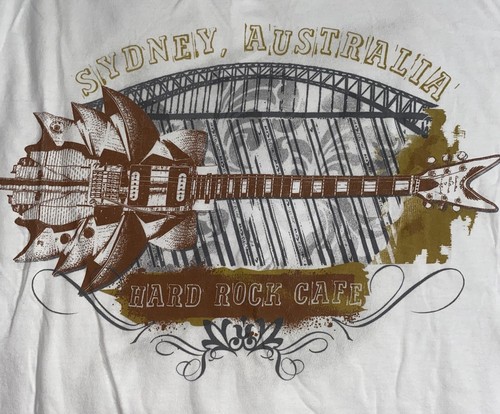 Auth Vtg 90s Hard Rock Cafe SYDNEY T-Shirt Guitar Graphic Design Made UAE LARGE - Picture 8 of 10