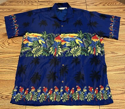 Uluwatu Bali VTG Hawaiian Shirt Blue Parrot Tropical Vacation Beach Mens 2XL
