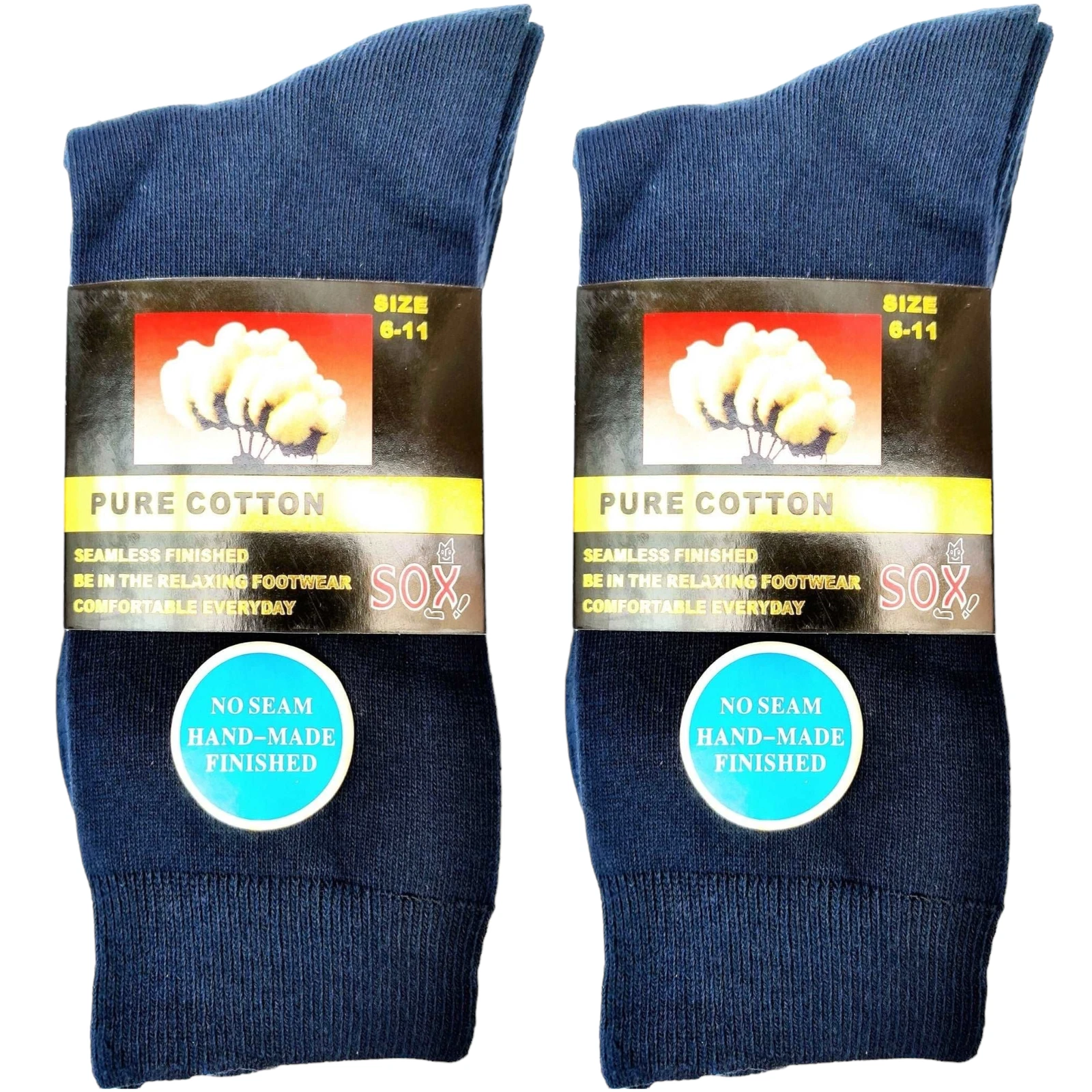 6 Pairs Navy Pure Cotton Seamless Socks Breathable Casual Office Dress Crew Sock