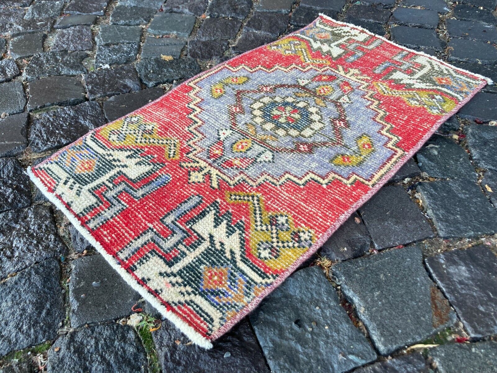 Entryway rug, Doormats, Turkish rug, Handmade rug, Wool, Geometric | 1,3 x 2,4 f