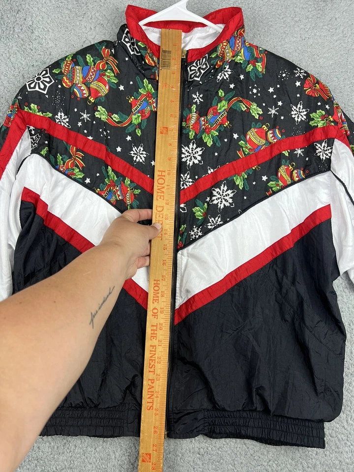 Chaqueta cortavientos retro vintage Lavon para mujer grande negra Navidad copos de nieve Foto 3 de 4