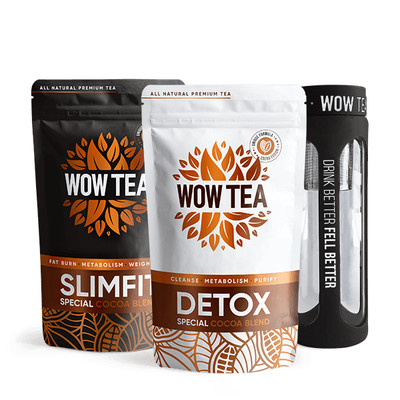 WOW TEA: Kakao Fit Pack -Cocoa Detox,SlimFit Tee und Teeflasche mit Sieb Schwarz