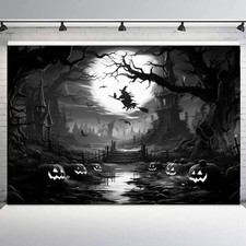 10x8ft Full Moon Witch Haunted House Halloween Photo Background Studio Props