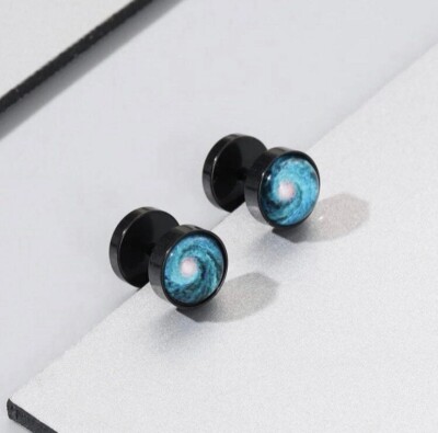 Galaxy Barbell Ohrstecker - 2 Fake Plug Ohrringe - Herrenschmuck
