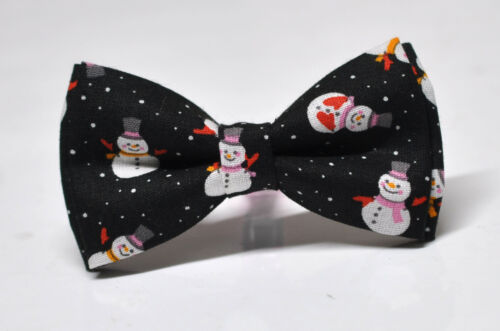 Black Snowman White Christmas Xmas Cotton  Bow tie Bowtie for Men / Youth / Boy - Afbeelding 1 van 4