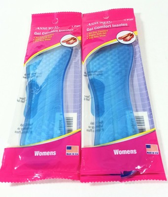 Sealed 2 Pair Assured  Women's Gel Comfort Insoles Blue Silicone Insoles NEW!