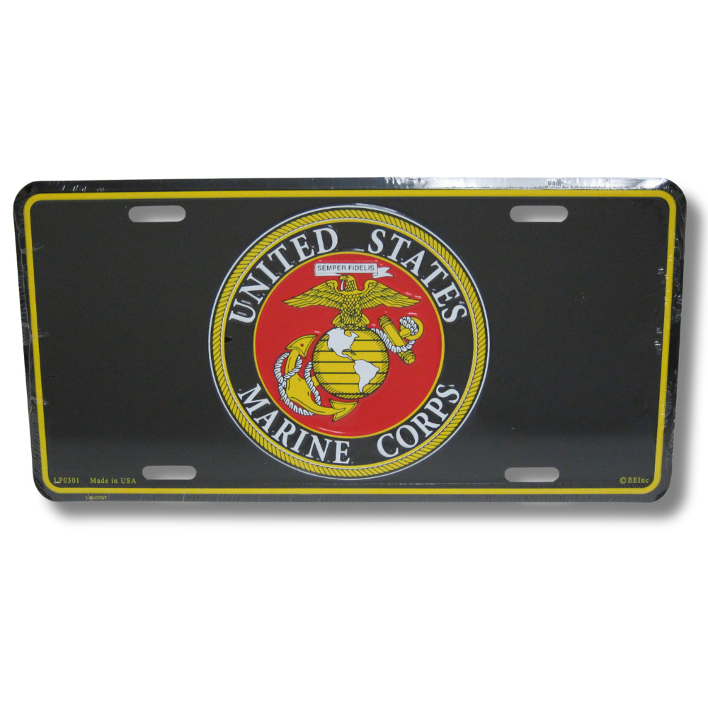 USMC United States Marine Corps Emblem Black Genuine License Plate 6" x 12"