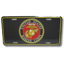 USMC United States Marine Corps Emblem Black Genuine License Plate 6" x 12"