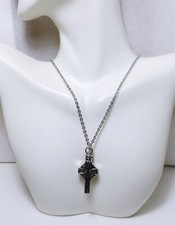 Ornate Cross Ash Holder Cremation Urn Pendant High Luster Silver Plate Necklace