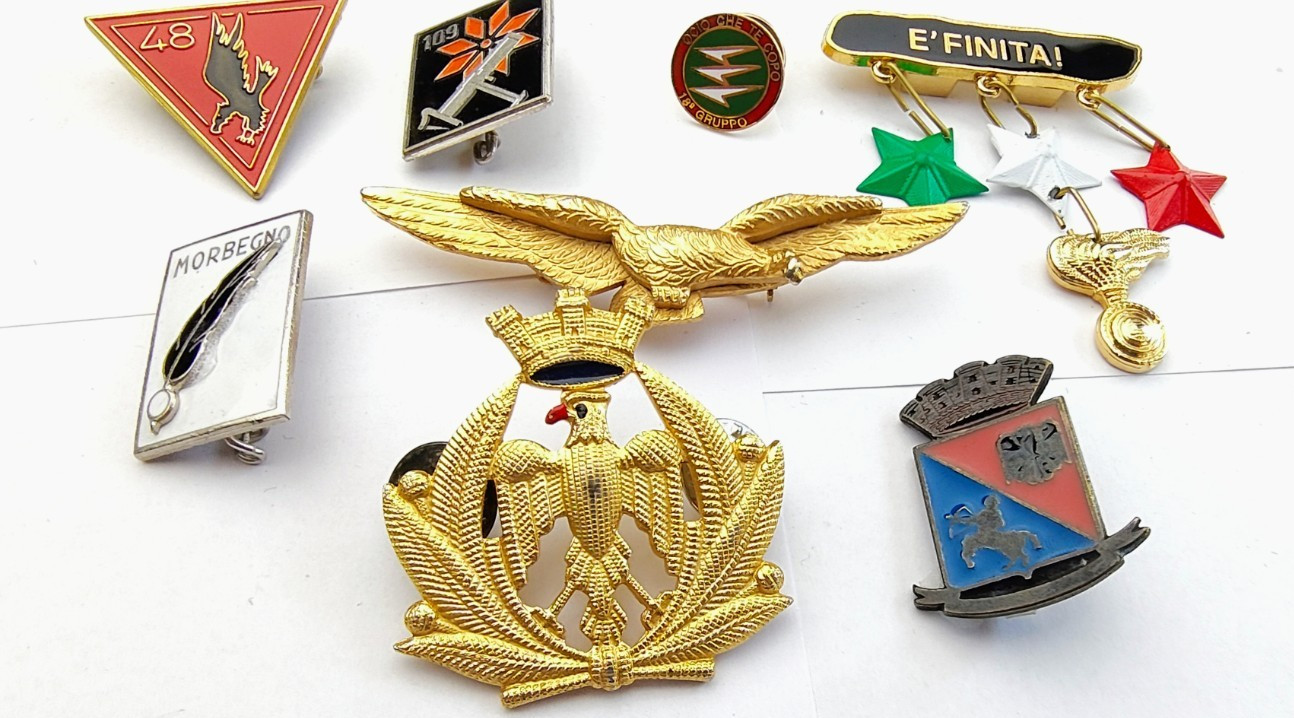 Alpini Tirano Morbegno, mortai, aeronautica militare lotto 8 pz spille