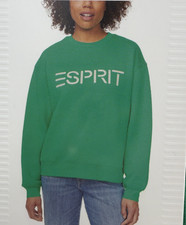 Esprit Women's Logo Fleece Crewneck Sweatshirt GREEN Viral 80's Costco MED NEW