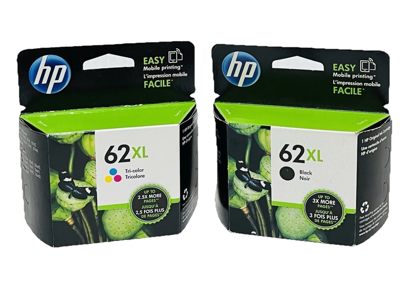 HP F6U02BN 62XL High-Yield Black & Tri-Color Ink Cartridge Combo-image
