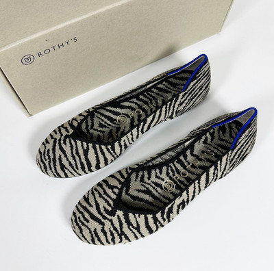 NEW Rothy s Size 7 Black White Zebra The Flat Ballet Round Toe Shoes RETIRED