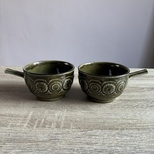 Vintage TAM?s England Small Handled Soup Bowls Green X2
