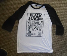 NEW-RAYMOND PETTIBONE-BLACK FLAG-3/4 SLEEVED BASEBALL JERSY STYLE TEE SHIRT-LA