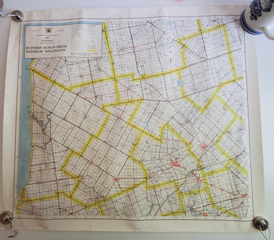 POSTER Ontario Road Map Highways 1965 Counties Dufferin Huron Perth Waterloo Vtg