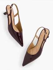 TALBOTS - Olivia Slingback Kitten Heel Pumps - Crinkle Patent, Hot!