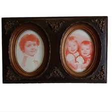 Antique Oval Wood Double Frame