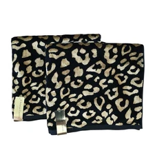 Christian Lacroix Set of 2 Black & Gold Leopard Bath Towels NWT