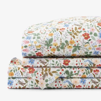 Rifle Paper Co Strawberry Fields Cotton Percale Sheet Set King White Multi