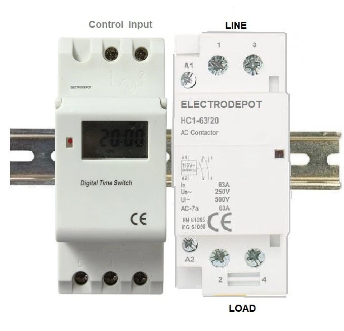 2 Pole Timer 40A, Time Sw 7 Day Week, 24 Hr DIN 220V 240V 30A, 50A Pump, Lights