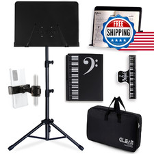 GLEAM Sheet Music Stand - Full Metal with Carrying Bag, Phone Holder, Sheet Musi