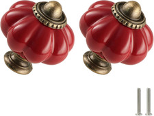 Dark Red Pumpkin Knobs 6 Pack Ceramic Cabinet Knobs Vintage Drawer Pulls - Antiq