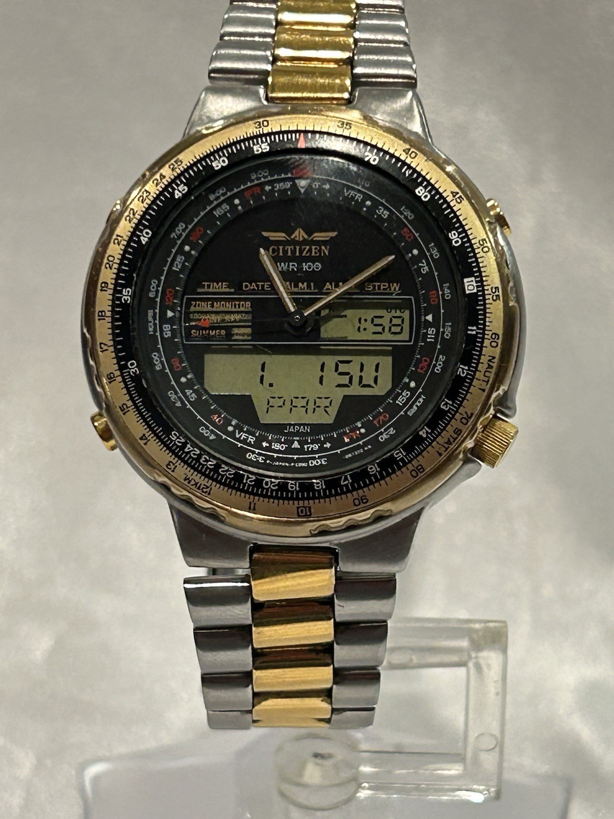 Worldtimer Ana/digital Vintage Citizen Watch Wingman C080-088603 Men's K 1980's - vintagewatches.pk