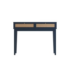 Image of Bordeaux Blue Dressing Table - Rattan Front Panels, Gold Handles & 2 Drawers