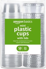 Basics Disposable Plastic To-Go Cups and Lids, Mini, 2oz, 50 Count, BPA F