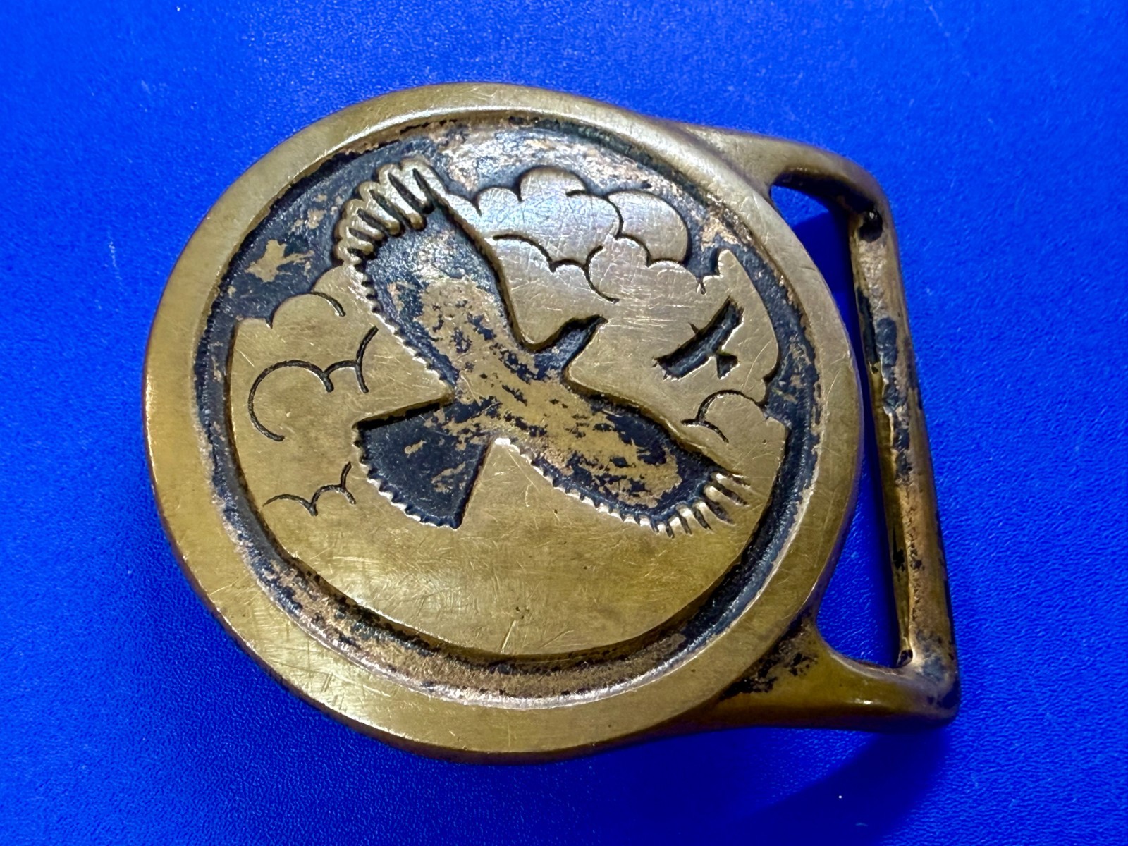 Valleau Studio Tech Ether Flying Eagle's Solid Brass 70's Round Belt Buckle 