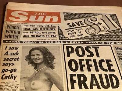 The Sun Newspaper 1975. page 3 girl Katya. Julie Dawn Cole. Bill Maynard.
