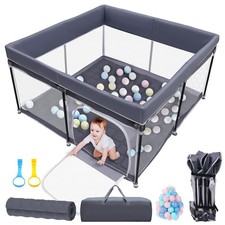 Foldable Baby Playpen with Mat, 50''x50'' for Babies 50x50, Dark Grey