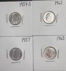 Lot of 4 Roosevelt Silver Dimes BU 1954-S 1957 1962 1963 90% Silver UNC