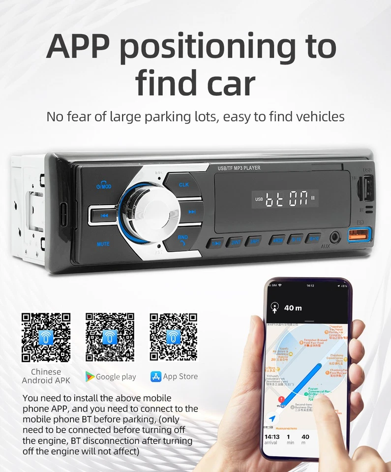 1 DIN Autoradio mit Bluetooth BT Freisprech 7 Farben MP3 Player USB TF Aux FM - Bild 4 von 4