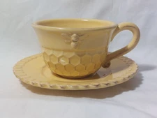 Rustic Cottage Cottagecore Honeycomb Hive Bee Yellow Tea Cup and Saucer