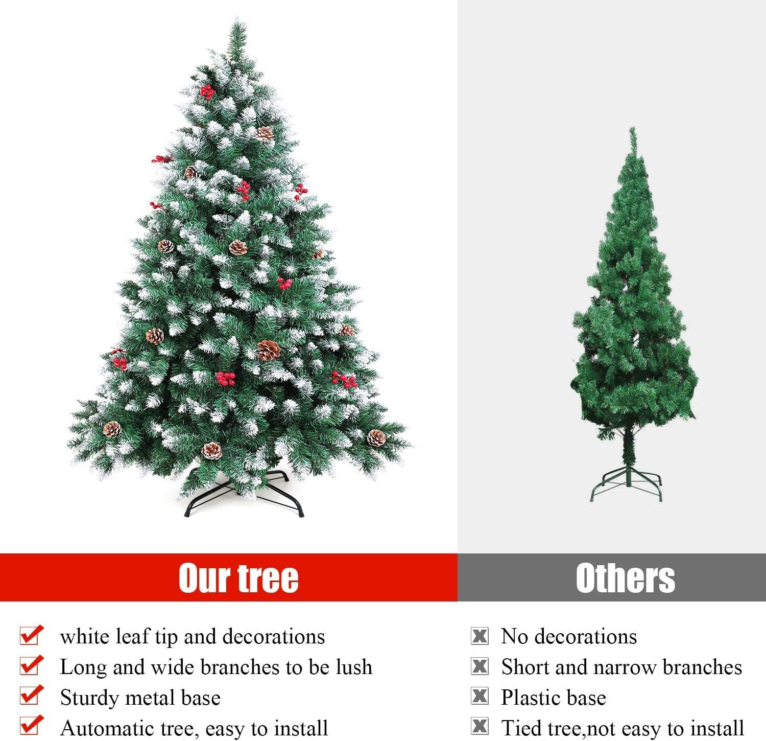 Froadp Künstlicher Weihnachtsbaum 180cm - Mit Schnee-Effekt & Ständer