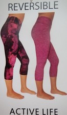 Active Life 127 Reversible Workout Yoga Capri Spandex Leggings Magenta MSRP $78