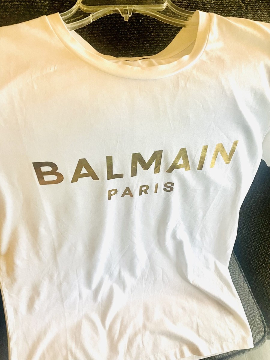 Balmain white tee shirt with gold lettering | eBay