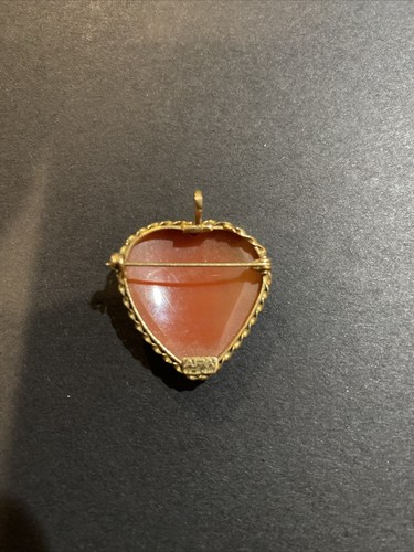 Ciondolo spilla cuore conchiglia cammeo oro giallo 14 kt vintage firmato APA - Foto 6 di 7