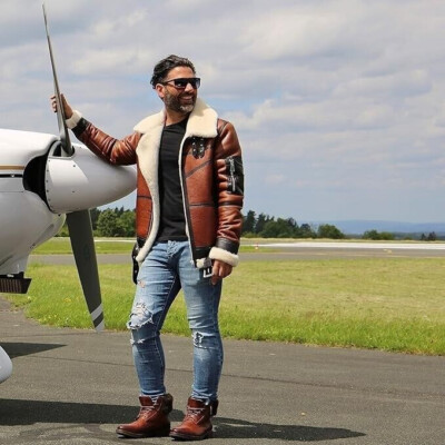 B3 Mens RAF Aviator Real Leather Jacket Coat Bomber SheepSkin Pilot Flying irvin