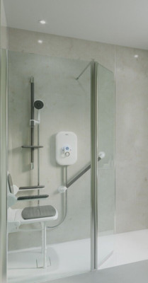 AKW Smart Care Hebel 9,5 kW Thermostat elektrische Dusche mit Zubehörset weiß