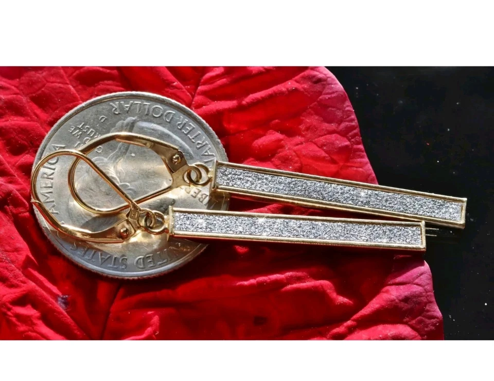 Pendientes Oro 10k Multi Tono Italiano 1.87" Cuelga Diamante Corte Hecho a Mano 1.9gr Foto 3 de 4