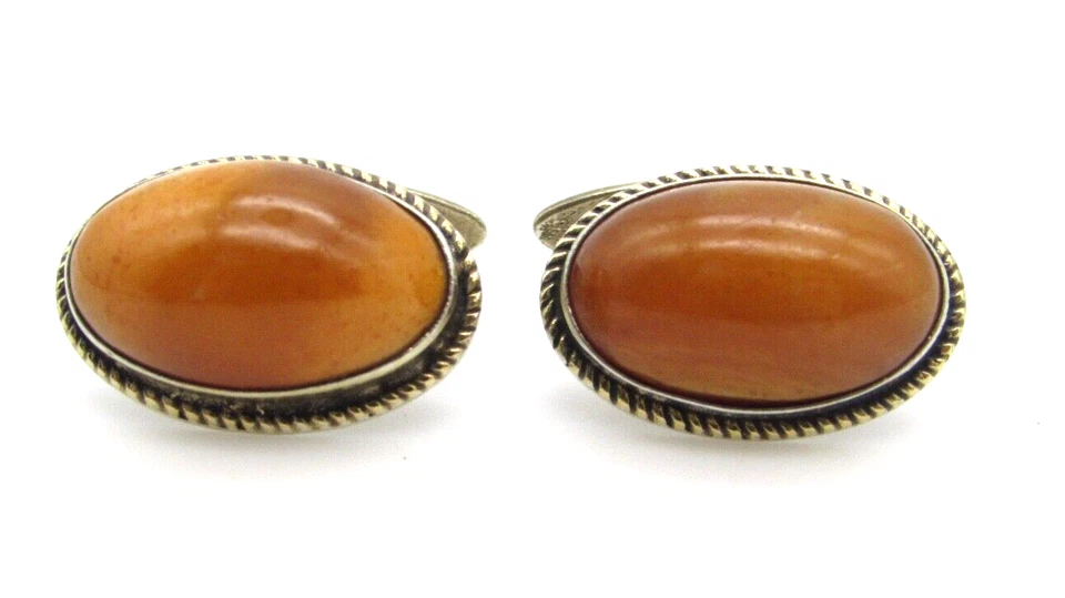 Gemelos de yema de huevo VERMIEL oro plata 875 ámbar báltico ruso vintage Foto 4 de 4