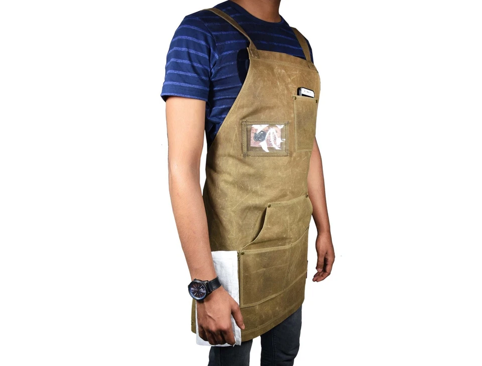 Canvas Apron Kitchen Cooking Restaurant Aprons Chef Pocket Bbq Waterproof Unisex - Image 3 of 4