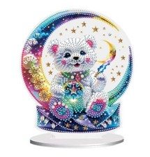 5D DIY Bear With Moon Diamond Art Rhinestone Kit Table Top Decoration 20 x 18cm