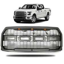 Front Grille Grey W/ LED Lights For Ford F150 2015-2017 Raptor Style Conversion