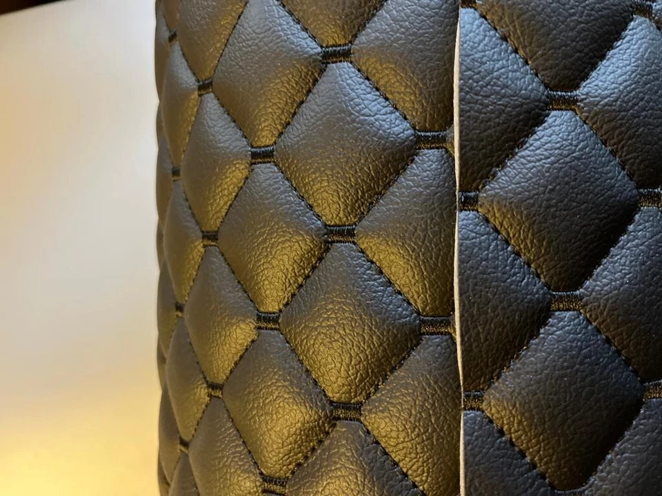 Leatherette Fabric Foam Quilted BLACK AND BLACK Car Seat Upholstery DIAMOND Foto 4 de 4