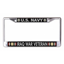 navy iraq war veteran flag seal logo chrome license plate frame made in usa