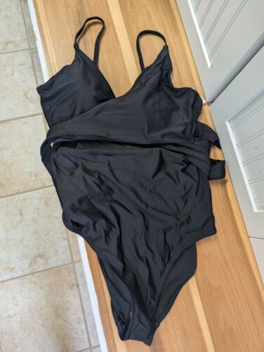 Aerie Swimsuit Womens Size XL Long Black Solid Wrap One Piece Swimwear Beach